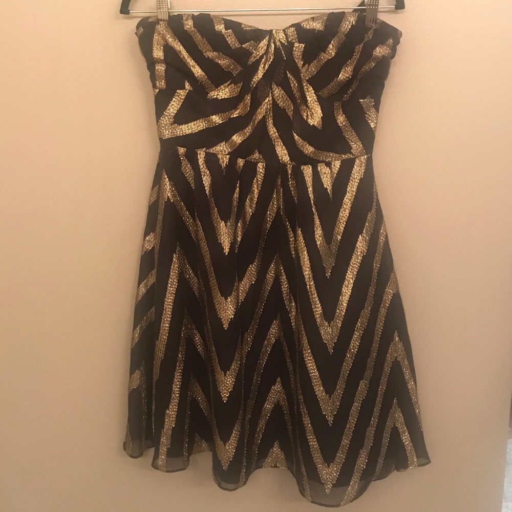 Strapless black and metallic gold dress, medium